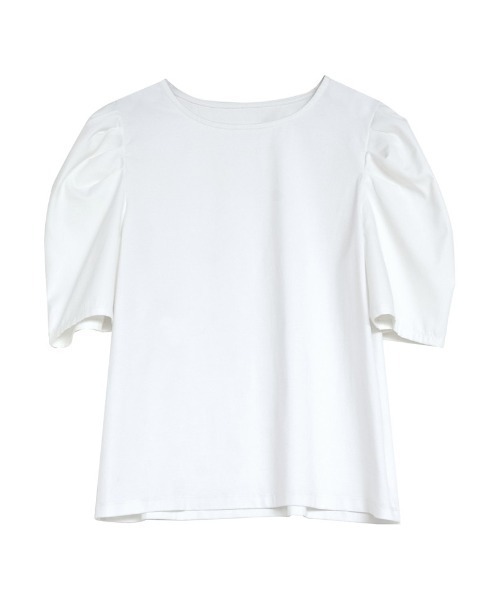 Re:EDIT（リエディ）の「[接触冷感]異素材切り替えタックパフスリーブTシャツ（Tシャツ/カットソー・レディース・ブラック/ホワイト・MEDIUM/LARGE）」の17枚目の写真