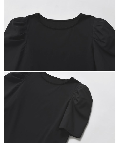 Re:EDIT（リエディ）の「[接触冷感]異素材切り替えタックパフスリーブTシャツ（Tシャツ/カットソー・レディース・ブラック/ホワイト・MEDIUM/LARGE）」の14枚目の写真