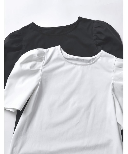 Re:EDIT（リエディ）の「[接触冷感]異素材切り替えタックパフスリーブTシャツ（Tシャツ/カットソー・レディース・ブラック/ホワイト・MEDIUM/LARGE）」の13枚目の写真