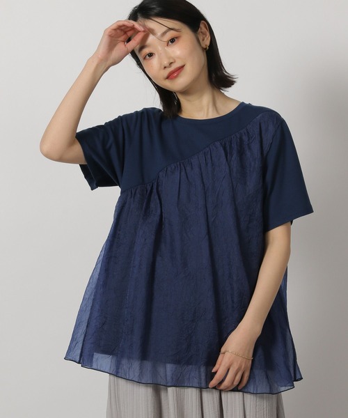 LAKOLE（ラコレ）の「アシメドッキングT / 328667（Tシャツ/カットソー・レディース・オフホワイト/ネイビー/ブラック・FREE）」の3枚目の写真