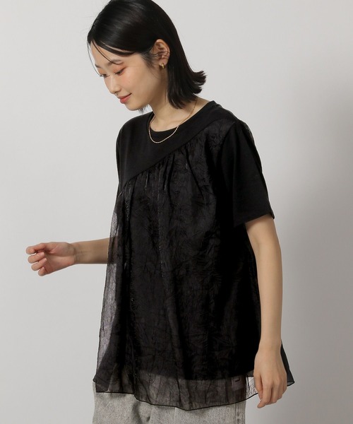 LAKOLE（ラコレ）の「アシメドッキングT / 328667（Tシャツ/カットソー・レディース・オフホワイト/ネイビー/ブラック・FREE）」の2枚目の写真