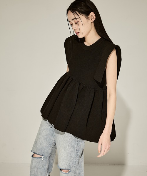【CLANE】 SQUARE SLEEVE GATHER KNIT TOPS SQUARE SLEEVE GATHER KNIT TOPS｜TOPS(トップス)｜CLANE