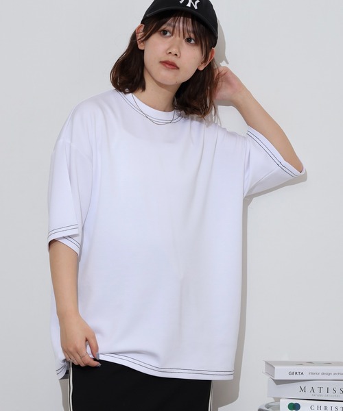 FUNALIVE(ファンアライブ)の「接触冷感 UVカット ストレッチ ワイドシルエット ソフトタッチ 配色ステッチ 半袖TEE(Tシャツ/カットソー・メンズ・ホワイト/ブラック/サックスブルー/アッシュ・LL/M/L)」の5枚目の写真