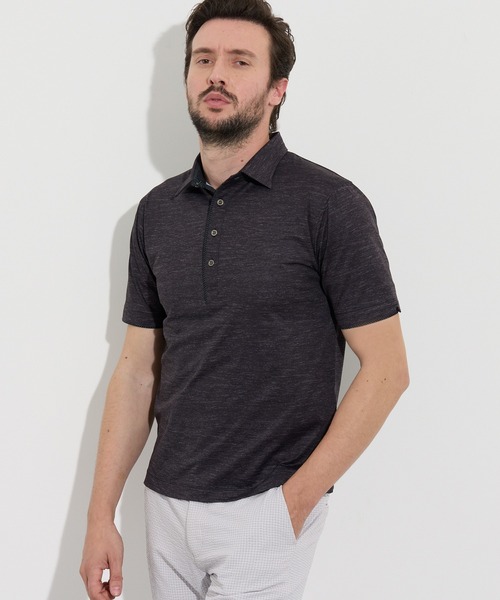 HIDEAWAYS NICOLE（ハイダウェイニコル）の「メランジプリントメッシュ半袖スキッパーポロシャツ（ポロシャツ・メンズ・ラベンダー/オフホワイト/ブラック・LARGE/X-LARGE/XX-LARGE/MEDIUM）」の2枚目の写真