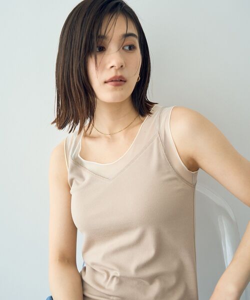 YECCA VECCA（イェッカヴェッカ）の「チュールMIXリブインナー（タンクトップ・レディース・アイボリー/ブラック/ベージュ・FREE）」の5枚目の写真