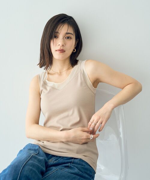 YECCA VECCA（イェッカヴェッカ）の「チュールMIXリブインナー（タンクトップ・レディース・アイボリー/ブラック/ベージュ・FREE）」の15枚目の写真