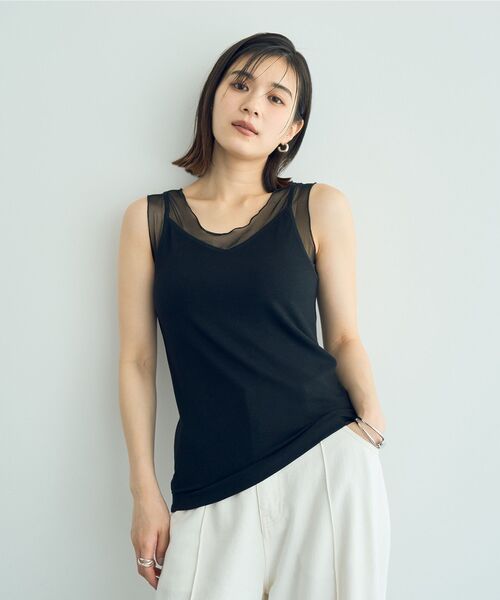 YECCA VECCA（イェッカヴェッカ）の「チュールMIXリブインナー（タンクトップ・レディース・アイボリー/ブラック/ベージュ・FREE）」の17枚目の写真