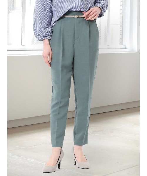 m.f.editorial（エムエフエディトリアル）の「【ウォッシャブル 】m.f.エディトリアル レディース 麻調合繊 ベルト付き テーパードパンツ(セットアップ可能)（スーツパンツ・レディース・グリーン系その他/ネイビー/ライトグレー/ブラウン・MEDIUM/LARGE）」の3枚目の写真