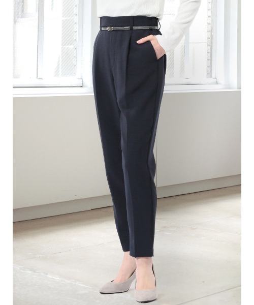 m.f.editorial（エムエフエディトリアル）の「【ウォッシャブル 】m.f.エディトリアル レディース 麻調合繊 ベルト付き テーパードパンツ(セットアップ可能)（スーツパンツ・レディース・グリーン系その他/ネイビー/ライトグレー/ブラウン・MEDIUM/LARGE）」の4枚目の写真