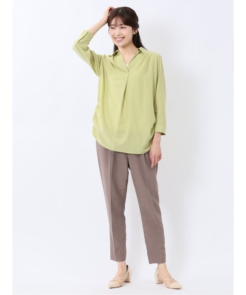 m.f.editorial（エムエフエディトリアル）の「【ウォッシャブル 】m.f.エディトリアル レディース 麻調合繊 ベルト付き テーパードパンツ(セットアップ可能)（スーツパンツ・レディース・グリーン系その他/ネイビー/ライトグレー/ブラウン・MEDIUM/LARGE）」の13枚目の写真