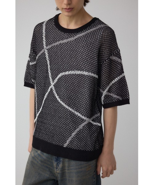 AZUL by moussy（アズールバイマウジー）の「ライン柄クルーネック半袖ニット（ニット/セーター・メンズ・ホワイト系その他/ブルー系その他/ブラック系その他・MEDIUM/LARGE）」の2枚目の写真