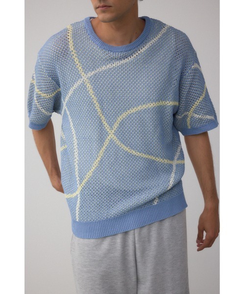 AZUL by moussy（アズールバイマウジー）の「ライン柄クルーネック半袖ニット（ニット/セーター・メンズ・ホワイト系その他/ブルー系その他/ブラック系その他・MEDIUM/LARGE）」の3枚目の写真