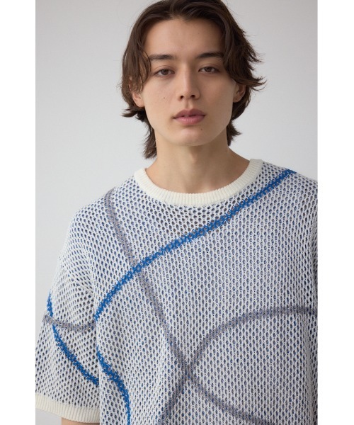 AZUL by moussy（アズールバイマウジー）の「ライン柄クルーネック半袖ニット（ニット/セーター・メンズ・ホワイト系その他/ブルー系その他/ブラック系その他・MEDIUM/LARGE）」の4枚目の写真