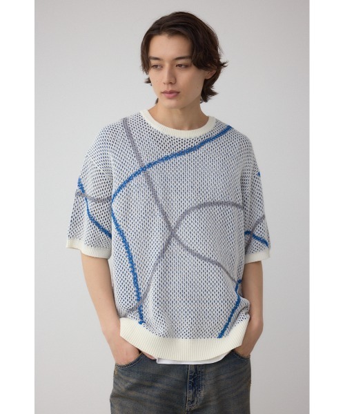 AZUL by moussy（アズールバイマウジー）の「ライン柄クルーネック半袖ニット（ニット/セーター・メンズ・ホワイト系その他/ブルー系その他/ブラック系その他・MEDIUM/LARGE）」の5枚目の写真