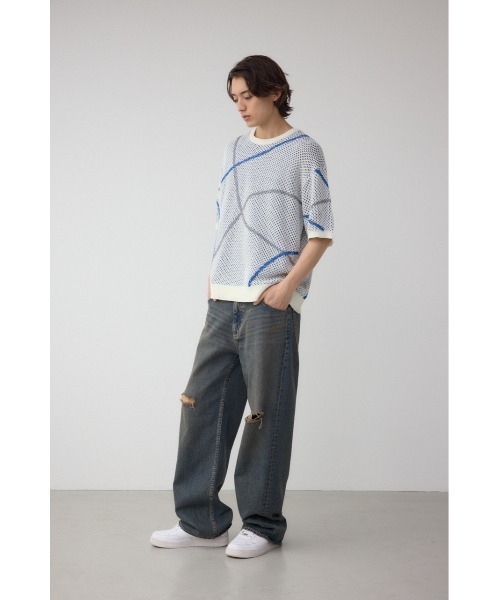 AZUL by moussy（アズールバイマウジー）の「ライン柄クルーネック半袖ニット（ニット/セーター・メンズ・ホワイト系その他/ブルー系その他/ブラック系その他・MEDIUM/LARGE）」の6枚目の写真