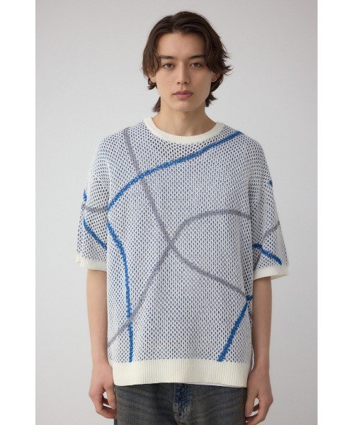 AZUL by moussy（アズールバイマウジー）の「ライン柄クルーネック半袖ニット（ニット/セーター・メンズ・ホワイト系その他/ブルー系その他/ブラック系その他・MEDIUM/LARGE）」の7枚目の写真