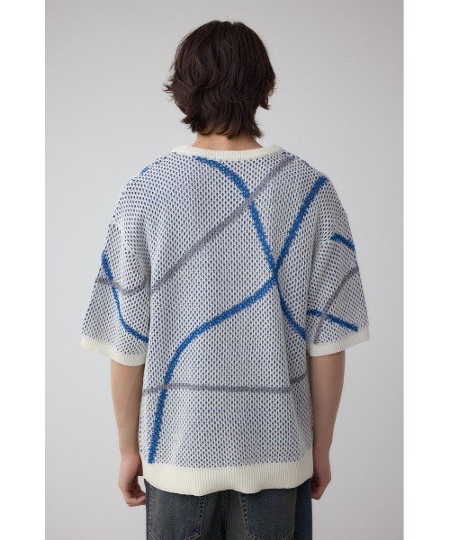 AZUL by moussy（アズールバイマウジー）の「ライン柄クルーネック半袖ニット（ニット/セーター・メンズ・ホワイト系その他/ブルー系その他/ブラック系その他・MEDIUM/LARGE）」の9枚目の写真