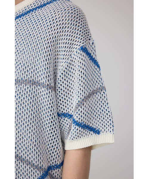 AZUL by moussy（アズールバイマウジー）の「ライン柄クルーネック半袖ニット（ニット/セーター・メンズ・ホワイト系その他/ブルー系その他/ブラック系その他・MEDIUM/LARGE）」の11枚目の写真