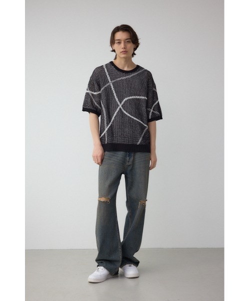 AZUL by moussy（アズールバイマウジー）の「ライン柄クルーネック半袖ニット（ニット/セーター・メンズ・ホワイト系その他/ブルー系その他/ブラック系その他・MEDIUM/LARGE）」の15枚目の写真