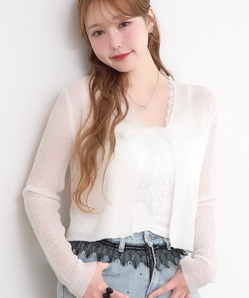 paravion（パラビオン）の「レースリボンシアーカーディガン（カーディガン/ボレロ・レディース・ライトブルー/イエロー/ピンク/ホワイト・FREE）」の2枚目の写真