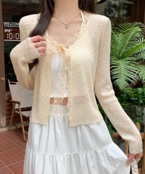paravion（パラビオン）の「レースリボンシアーカーディガン（カーディガン/ボレロ・レディース・ライトブルー/イエロー/ピンク/ホワイト・FREE）」の4枚目の写真
