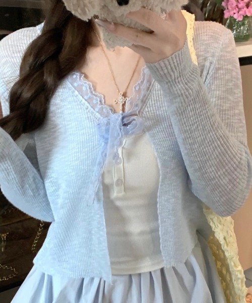 paravion（パラビオン）の「レースリボンシアーカーディガン（カーディガン/ボレロ・レディース・ライトブルー/イエロー/ピンク/ホワイト・FREE）」の3枚目の写真