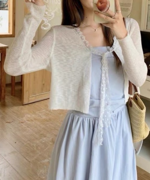 paravion（パラビオン）の「レースリボンシアーカーディガン（カーディガン/ボレロ・レディース・ライトブルー/イエロー/ピンク/ホワイト・FREE）」の6枚目の写真