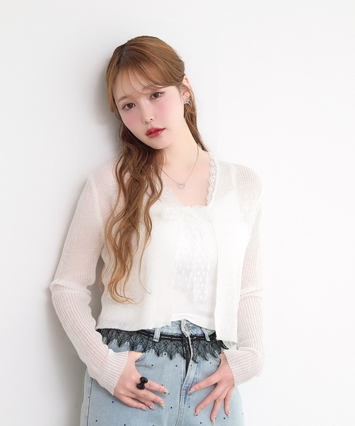 paravion（パラビオン）の「レースリボンシアーカーディガン（カーディガン/ボレロ・レディース・ライトブルー/イエロー/ピンク/ホワイト・FREE）」の11枚目の写真