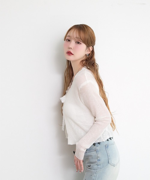 paravion（パラビオン）の「レースリボンシアーカーディガン（カーディガン/ボレロ・レディース・ライトブルー/イエロー/ピンク/ホワイト・FREE）」の13枚目の写真