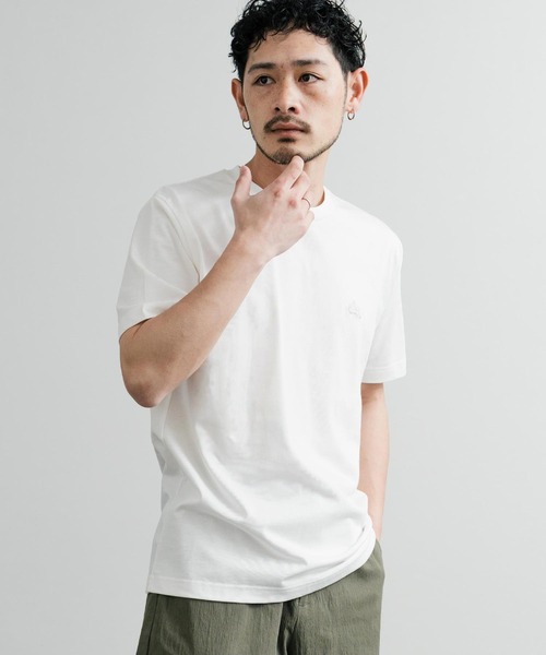 LOGOS（ロゴス）の「LOGOS 吸水速乾スパイラルヤーンワンポイントロゴ刺繍半袖Tシャツ（Tシャツ/カットソー・メンズ・ベージュ/チャコールグレー/ネイビー/キャメル/ライトグリーン/グリーン/ホワイト・LL/L/M）」の8枚目の写真