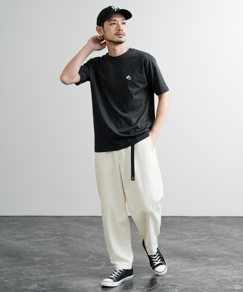 LOGOS（ロゴス）の「LOGOS 吸水速乾スパイラルヤーンワンポイントロゴ刺繍半袖Tシャツ（Tシャツ/カットソー・メンズ・ベージュ/チャコールグレー/ネイビー/キャメル/ライトグリーン/グリーン/ホワイト・LL/L/M）」の15枚目の写真