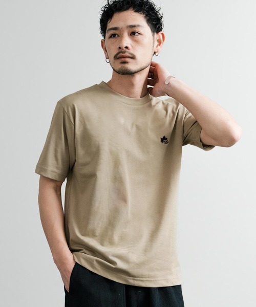 LOGOS（ロゴス）の「LOGOS 吸水速乾スパイラルヤーンワンポイントロゴ刺繍半袖Tシャツ（Tシャツ/カットソー・メンズ・ベージュ/チャコールグレー/ネイビー/キャメル/ライトグリーン/グリーン/ホワイト・LL/L/M）」の16枚目の写真