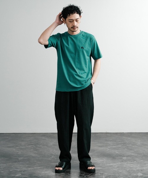 LOGOS（ロゴス）の「LOGOS 吸水速乾スパイラルヤーンワンポイントロゴ刺繍半袖Tシャツ（Tシャツ/カットソー・メンズ・ベージュ/チャコールグレー/ネイビー/キャメル/ライトグリーン/グリーン/ホワイト・LL/L/M）」の22枚目の写真