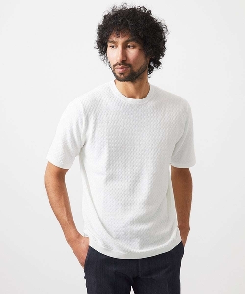 MICHEL KLEIN HOMME (ミッシェルクランオム)の「モノグラム柄半袖ニット(ニット/セーター・メンズ・ホワイト/ブラック/カーキ・MEDIUM/LARGE/X-LARGE)」の1枚目の写真