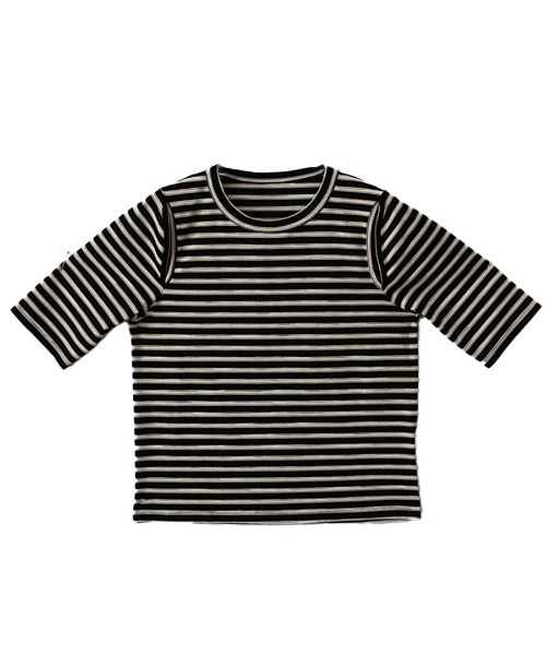 Reurie'(レウリィ)の「スリットショルダーボーダーリブトップス/slit shoulder border rib top 半袖 クルーネック 総柄 カジュアル モード グリーン 緑 アイボリー(Tシャツ/カットソー・レディース・ブラック/ブラウン・FREE)」の7枚目の写真