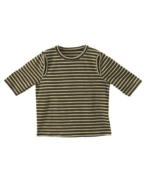 Reurie'(レウリィ)の「スリットショルダーボーダーリブトップス/slit shoulder border rib top 半袖 クルーネック 総柄 カジュアル モード グリーン 緑 アイボリー(Tシャツ/カットソー・レディース・ブラック/ブラウン・FREE)」の8枚目の写真