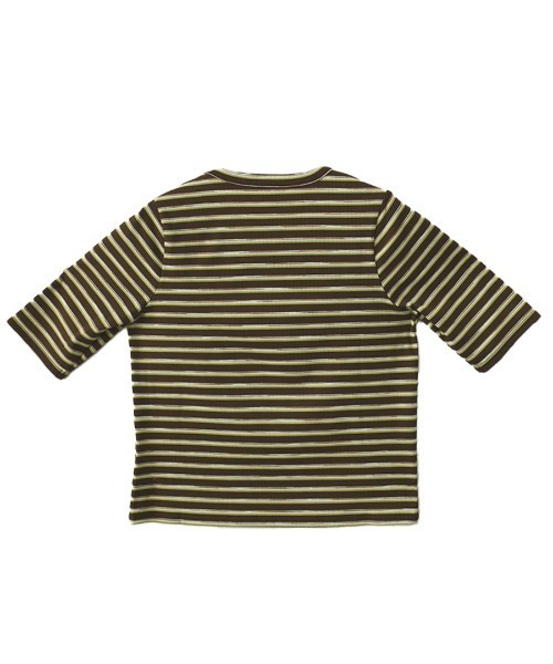 Reurie'(レウリィ)の「スリットショルダーボーダーリブトップス/slit shoulder border rib top 半袖 クルーネック 総柄 カジュアル モード グリーン 緑 アイボリー(Tシャツ/カットソー・レディース・ブラック/ブラウン・FREE)」の9枚目の写真