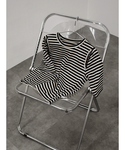 Reurie'(レウリィ)の「スリットショルダーボーダーリブトップス/slit shoulder border rib top 半袖 クルーネック 総柄 カジュアル モード グリーン 緑 アイボリー(Tシャツ/カットソー・レディース・ブラック/ブラウン・FREE)」の19枚目の写真