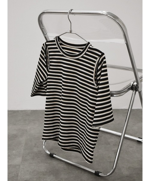 Reurie'(レウリィ)の「スリットショルダーボーダーリブトップス/slit shoulder border rib top 半袖 クルーネック 総柄 カジュアル モード グリーン 緑 アイボリー(Tシャツ/カットソー・レディース・ブラック/ブラウン・FREE)」の17枚目の写真