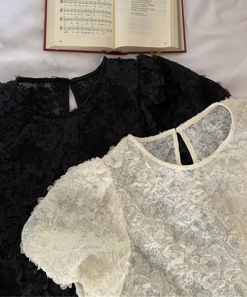 Lace Ladies(レースレディース)の「フラワー ジャガード クルーネック パフスリーブ プルオーバー(Tシャツ/カットソー・レディース・アイボリー/ブラック・FREE)」の14枚目の写真