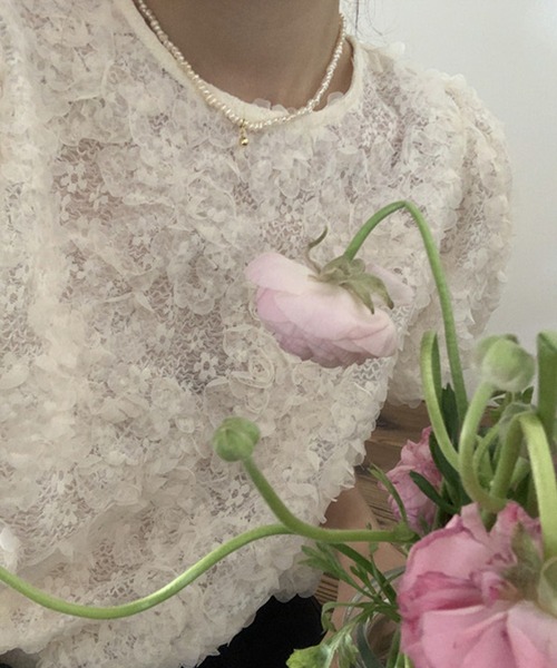 Lace Ladies(レースレディース)の「フラワー ジャガード クルーネック パフスリーブ プルオーバー(Tシャツ/カットソー・レディース・アイボリー/ブラック・FREE)」の15枚目の写真