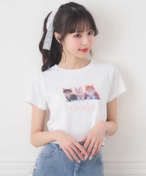 ems excite(エムズエキサイト)の「catプリントTEE(Tシャツ/カットソー・レディース・オフホワイト/ブルー/ピンク・FREE)」の18枚目の写真