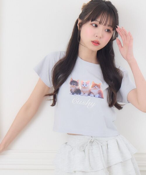 ems excite(エムズエキサイト)の「catプリントTEE(Tシャツ/カットソー・レディース・オフホワイト/ブルー/ピンク・FREE)」の6枚目の写真