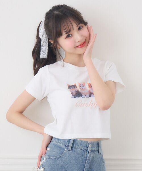 ems excite(エムズエキサイト)の「catプリントTEE(Tシャツ/カットソー・レディース・オフホワイト/ブルー/ピンク・FREE)」の5枚目の写真