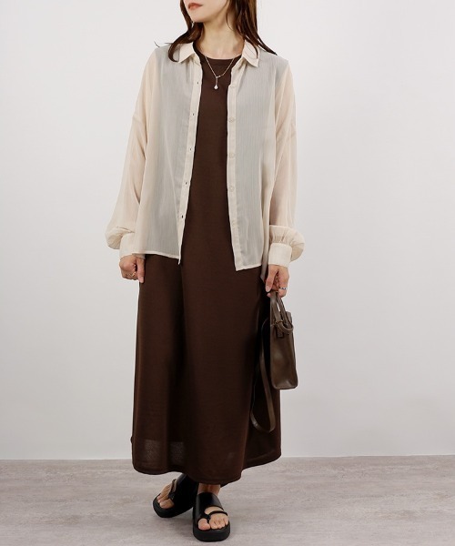 CLOTHY(クロシィ)の「【ふんわり広がるさらさら素材!】フクレノースリマキシワンピース(ワンピース・レディース・ブラウン/チャコールグレー/ブラック・MEDIUM)」の20枚目の写真