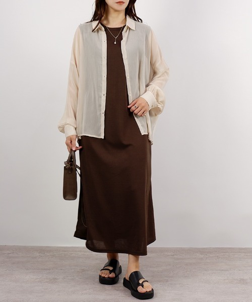CLOTHY(クロシィ)の「【ふんわり広がるさらさら素材!】フクレノースリマキシワンピース(ワンピース・レディース・ブラウン/チャコールグレー/ブラック・MEDIUM)」の21枚目の写真