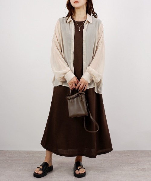 CLOTHY(クロシィ)の「【ふんわり広がるさらさら素材!】フクレノースリマキシワンピース(ワンピース・レディース・ブラウン/チャコールグレー/ブラック・MEDIUM)」の22枚目の写真