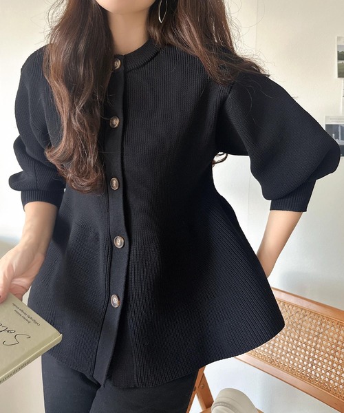 クリスチャンオジャール ニットカーディガン ペプラム 七分袖 9 オレンジ 大きいサイズペプラムニットカーディガン(カーディガン) | eur3