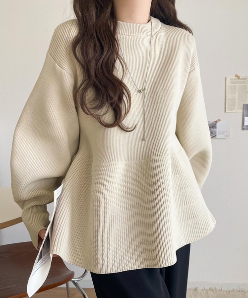 COLUMN コラム ペプラム ニット カーディガン 22AW カシミヤ混 白 セール】着るだけでメリハリ美人♪シーンで選べる2way仕様。2way