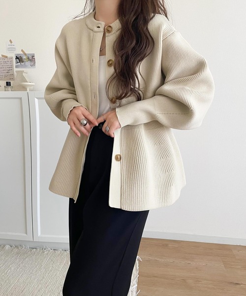 COLUMN コラム ペプラム ニット カーディガン 22AW カシミヤ混 白 セール】着るだけでメリハリ美人♪シーンで選べる2way仕様。2way